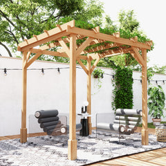 Outsunny 2 x 2m Wooden Pergola Kit, Decorative Garden Gazebo Shelter with Stable Structure for Climbing Vines, Flowers, Dark Brown