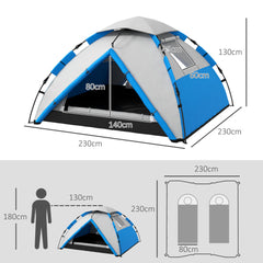 Outsunny Two-Man One Room Camping Tent, with Accessories - Blue