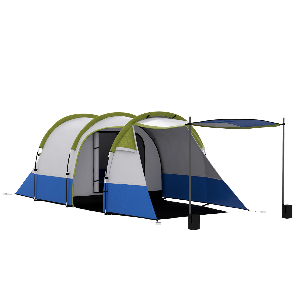 Outsunny Three Man Two-Room Tent, with Porch and Accessories - Green