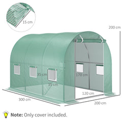 Outsunny 3 x 2 x 2m Greenhouse Replacement Cover ONLY Winter Garden Plant PE Cover for Tunnel Walk-in Greenhouse with Roll-up Windows Door Outdoor, Green