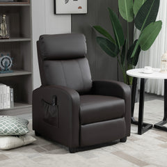 HOMCOM Recliner Armchair, Massage Faux Leather Push Back Reclining Chair with Adjustable Leg Rest, Side Pocket, for Home Living Room Theatre, Brown