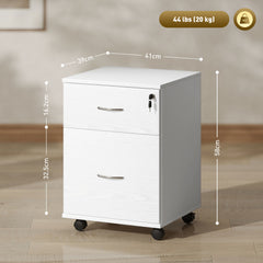 HOMCOM Two Drawer Lockable Filing Cabinet - White Wood Grain