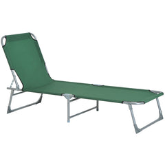 Outsunny Reclining Sun Lounger Chair Folding Camping Bed with 4-Position Adjustable Backrest, for Travel Indoor Outdoor Office Fishing, Green