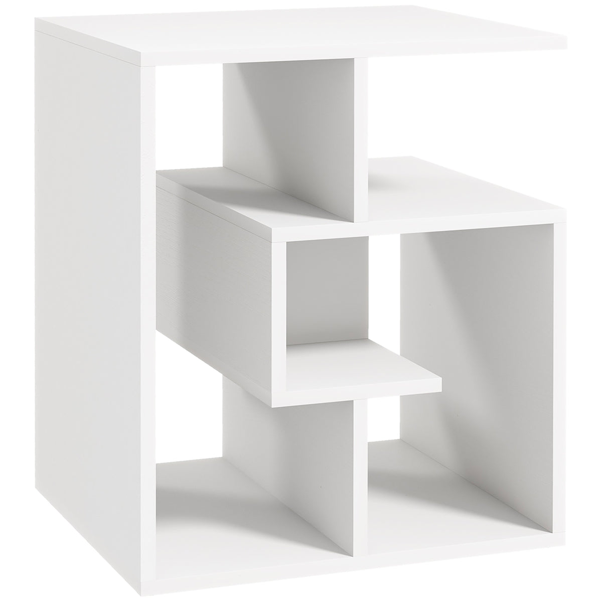 HOMCOM Side Table, 3 Tier End Table with Open Storage Shelves for Living Room, Bedroom, White