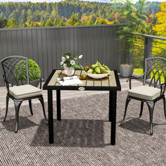 Outsunny Square Garden Dining Table with 5.4cm Parasol Hole, Slatted Top, Metal Frame, 86 x 86 x 71cm, Brown