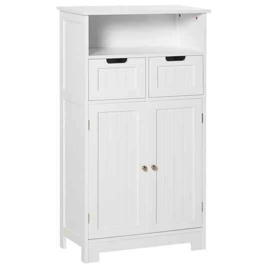 kleankin Bathroom Cabinet, Free Standing Bathroom Storage Cabinet with 2 Drawers and Adjustable Shelf, Small Bathroom Storage Unit, White