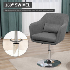 HOMCOM Swivel Linen Fabric Accent Chair for Living Room Contemporary Vanity Armchair with Adjustable Height Thick Cushion Lumbar Support Armrest for Bedroom Office Dark Grey