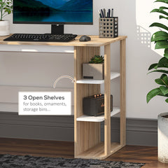 HOMCOM Computer Desk, Writing Desk with 3-Tier Storage Shelf, Work Table for Home Office, Study, Living Room, Oak and White