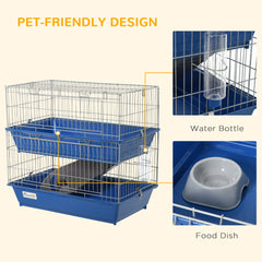 PawHut Double Tier Small Animal Cage Rabbit Chinchillas Cage w/ Ramp Food Dish Water Bottle Deep Trays Pet Home 72 x 44 x 67 cm