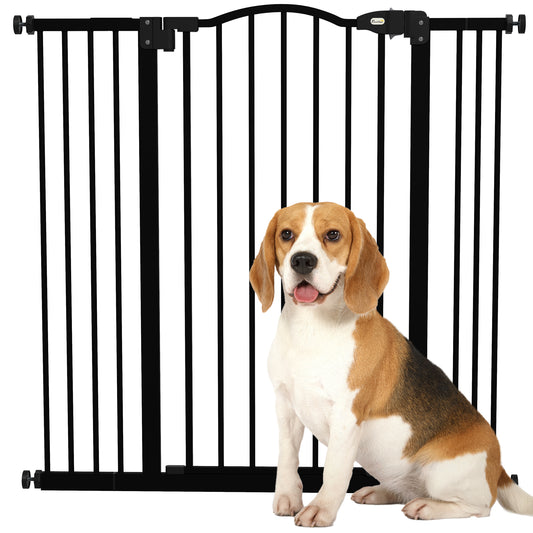 PawHut Pressure Fit Dog Stair Gate No Drilling Safety Gate Auto Close for Doorways, Hallways, 74-100cm Adjustable, 94cm Tall, Black