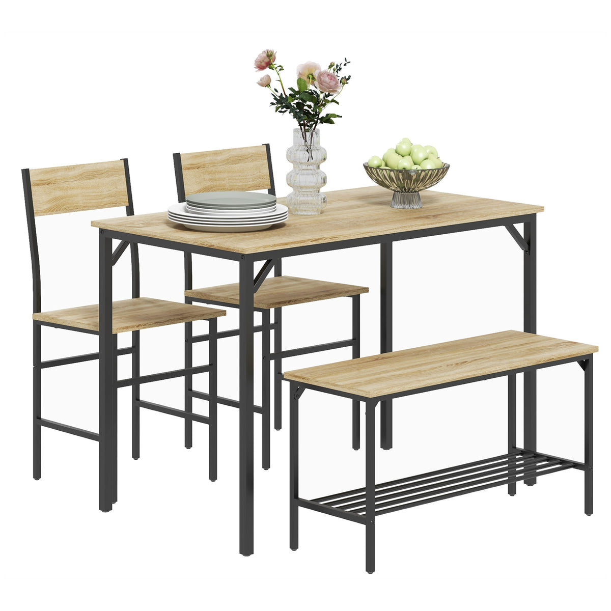 HOMCOM Four-Piece Dining Set, With Table, Chairs and Bench