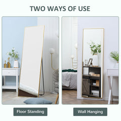 HOMCOM Full Length Mirror Wall-Mounted, 160 x 50 cm Freestanding Rectangle Dressing Mirror for Bedroom, Living Room, Gold Frame