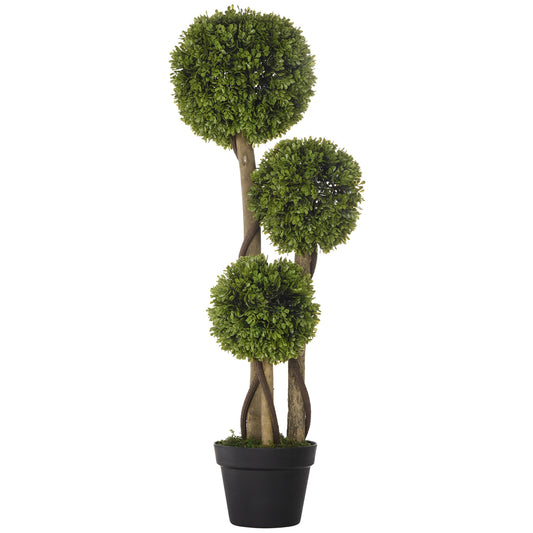 HOMCOM Decorative Artificial Plants Boxwood Ball Topiary Trees in Pot Fake Plants for Home Indoor Outdoor Decor, 90 cm