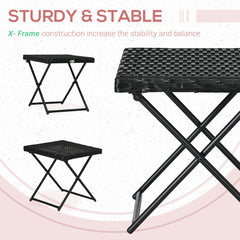 Outsunny Square PE Wicker Rattan Folding Table - Black