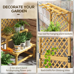 Outsunny Wooden Plant Stand, with Trellis - Natural Finish