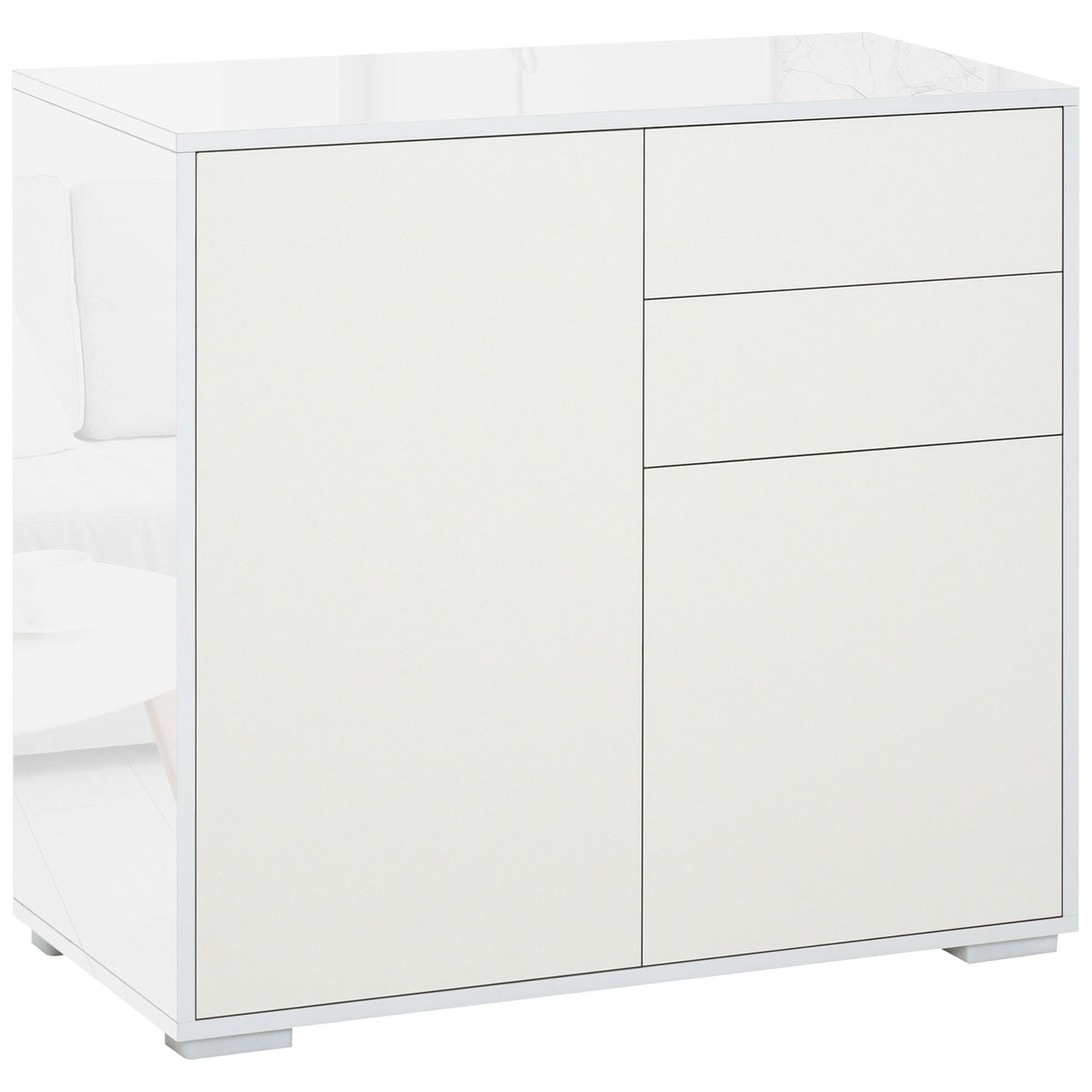 HOMCOM High Gloss Frame Sideboard, Push-Open Design with 2 Drawer for Living Room, Bedroom, 74H x 79W x 36Dcm, White