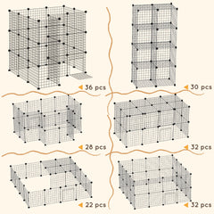 قفص لعب الحيوانات الأليفة من PawHut DIY مزود بسياج من الأسلاك المعدنية للاستخدام الداخلي والخارجي، قفص أرانب للحيوانات الصغيرة مكون من 36 لوحة باللون الأسود