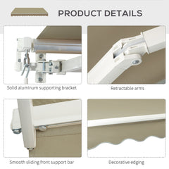 Outsunny 2.5x2 m Manual Retractable Awning-Beige Canopy/White Frame