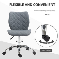 Vinsetto Armless Office Chair Adjustable Computer Chair Swivel Chair with Rolling Wheels and Linen Fabric Back Support for Home Office Students Study Grey