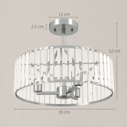 HOMCOM Crystal Ceiling Light Fixture, Semi Flush Mount Modern Crystal Chandelier Ceiling Light for Living Room, Bedroom, Hallway, Dining Room, E14 Base 3-Lights, Silver Tone