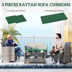 Outsunny Outdoor Seat Cushion Pads for Rattan Furniture, 3 PCs Garden Furniture Cushions, Green