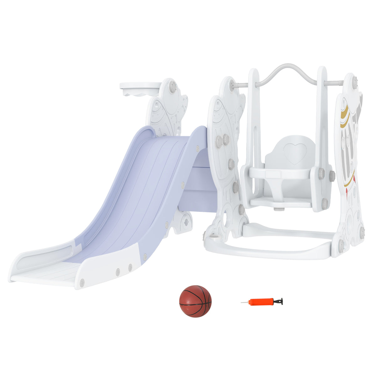 AIYAPLAY Space-Themed Kids Slide and Swing Set, with Basketball Hoop