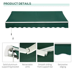 Outsunny Awning Canopy Manual Retractable Porch Sun Shade Shelter 3 x 2m Green