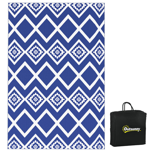 Outsunny Plastic Straw Reversible RV Outdoor Rug with Carry Bag, 182 x 274cm, Blue and White