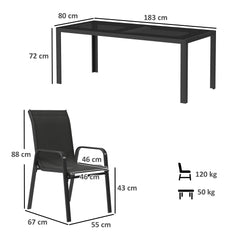 Outsunny 8 Seater Garden Dining Set with Stacking Chairs, Rectangular Tempered Glass Top, Garden Furniture Set, Outdoor Dining Table and Chairs for Patio, Balcony, Poolside, Black