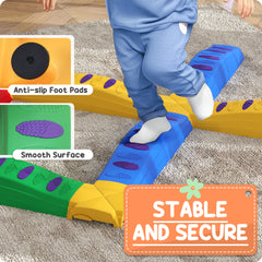 AIYAPLAY 12-Piece Kids Balance Beam Stepping Stones, with Non-Slip Foot Pads, Multicoloured