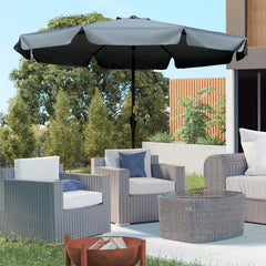 Outsunny 2.7m Patio Parasol Garden Umbrellas Outdoor Sun Shade Table Umbrella with Tilt, Crank, 8 Ribs, Ruffles, Grey