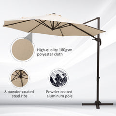 Outsunny 3M Banana Parasol Hanging Cantilever Umbrella W/ Cross Base Hand Crank Aluminium Frame 360√Ç¬∞Rotation Hand Crank-Beige