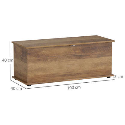 HOMCOM 113L Storage Chest, Storage Box with Flip-Top Lid and 2 Safety Hinges, Storage Trunk for Living Room, Entryway, 100 x 40 x 40 cm, Brown Wood Grain