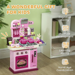 AIYAPLAY Kids Kitchen with 33 Pieces, Lights, Sounds, Storage, for Ages 3-6 Years, Pink