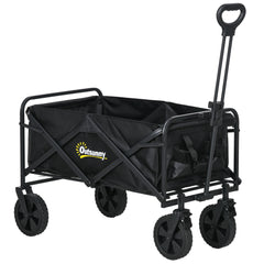 Outsunny Folding Steel Frame Garden Storage Cart, with Wheels and Handle - Black