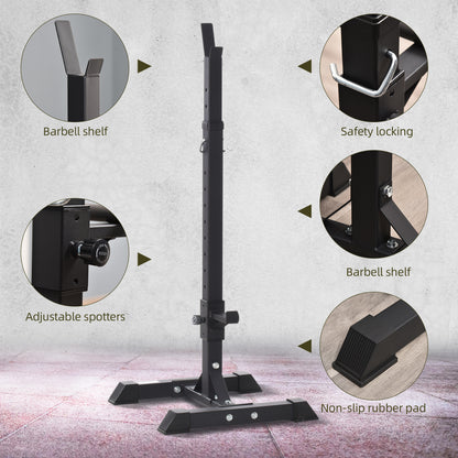 HOMCOM Adjustable Squat Rack, Weight Strength Training Bench Press Rack Weight Bench Supporter for Home Gym Exercise, Max Load 150kg, 124-154cm