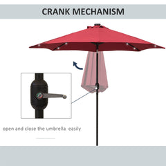 Outsunny 2.7m Patio Garden Umbrella Outdoor Parasol with Tilt Crank and 24 LEDs Lights (Red)