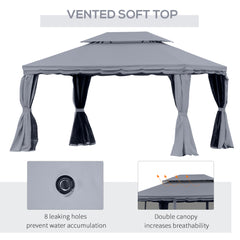 Outsunny 3 x 4m Aluminium Garden√Ç Gazebo, Marquee Canopy Shelter Pavilion Party Tent with Nets and Curtains for Garden and Deck, Dark Grey