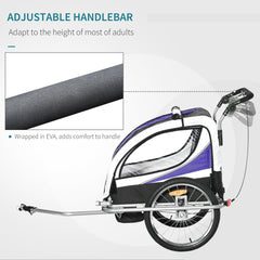 HOMCOM Baby Bike Trailer, Child Bicycle Trailer with 5 Point Harness, Steel Frame, Reflectors, Safety Flag, Hitch Coupler, Purple