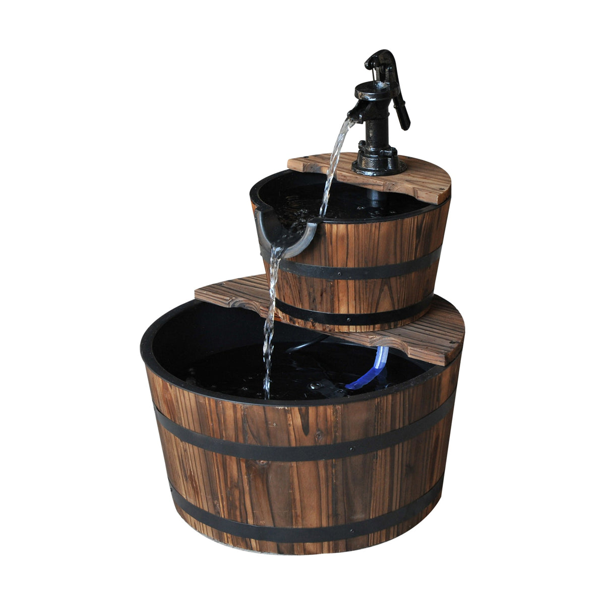 Outsunny Wooden Water Pump Fountain, 2 Tier-Fir Wood