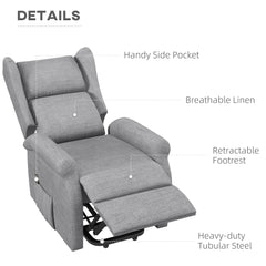 HOMCOM Power Lift Recliner Armchair, Electric Lift Chair for Elderly, Fabric Riser and Reclining Chair with Remote Control, Side Pockets, Extended Footrest, for Living Room, Grey