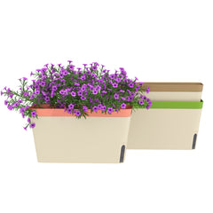 Outsunny Set of 3 Self Watering Plant Pots Outdoor, 27cm Rectangular Garden Planters with Visual Water Level Window, Plastic Flower Pots for Indoor Outdoor Garden Balcony Windowsil