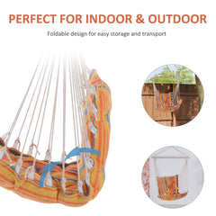 Outsunny Outdoor Hanging Rope Chair with Soft Padded Seat & Backrest, Garden Hammock Chair with Wooden Support Bar Cotton Cloth, Portable Garden Chair for Patio & Tree, Orange