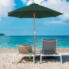 Outsunny 2.5m Garden Parasol Umbrella, Outdoor Market Table Umbrella with Wooden Pole & 8 Fibre Glass Ribs, Round Sun Shade Canopy, Green