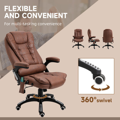 Vinsetto Massage Recliner Chair Heated Office Chair with Six Massage Points Microfiber Cloth 360√Ç¬∞ Swivel Wheels Brown