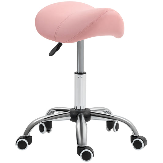 HOMCOM Saddle Stool, Height Adjustable Salon Chair for Massage Spa, Faux Leather, Pink