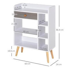 HOMCOM Bookcase, Freestanding Book Shelf with Storage Drawer, 6 Shelves and Wood Legs for Home Office Display, White and Grey, 24D x 60W x 86.8H cm