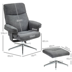 HOMCOM Velvet-Feel Recliner Chair and Ottoman - Dark Grey