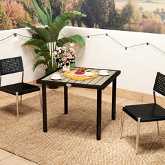 Outsunny Square Garden Dining Table with 5.4cm Parasol Hole, Slatted Top, Metal Frame, 86 x 86 x 71cm, Brown