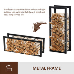 HOMCOM Metal Firewood Log Holder Tall Firewood Rack Indoor Outdoor Fireplace Wood Storage Shelf with Side Rails, Rust-Resistant, Black, 40W x 25D x 100H cm